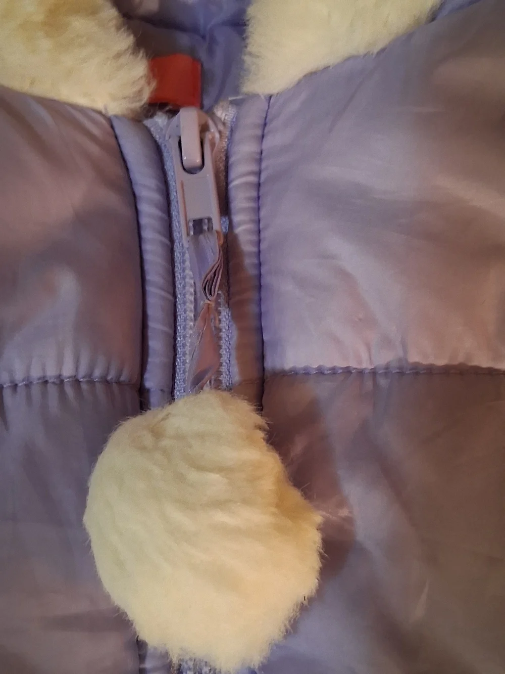 Kids Lavender Puffer Vest with Faux Fur Trim M 260904